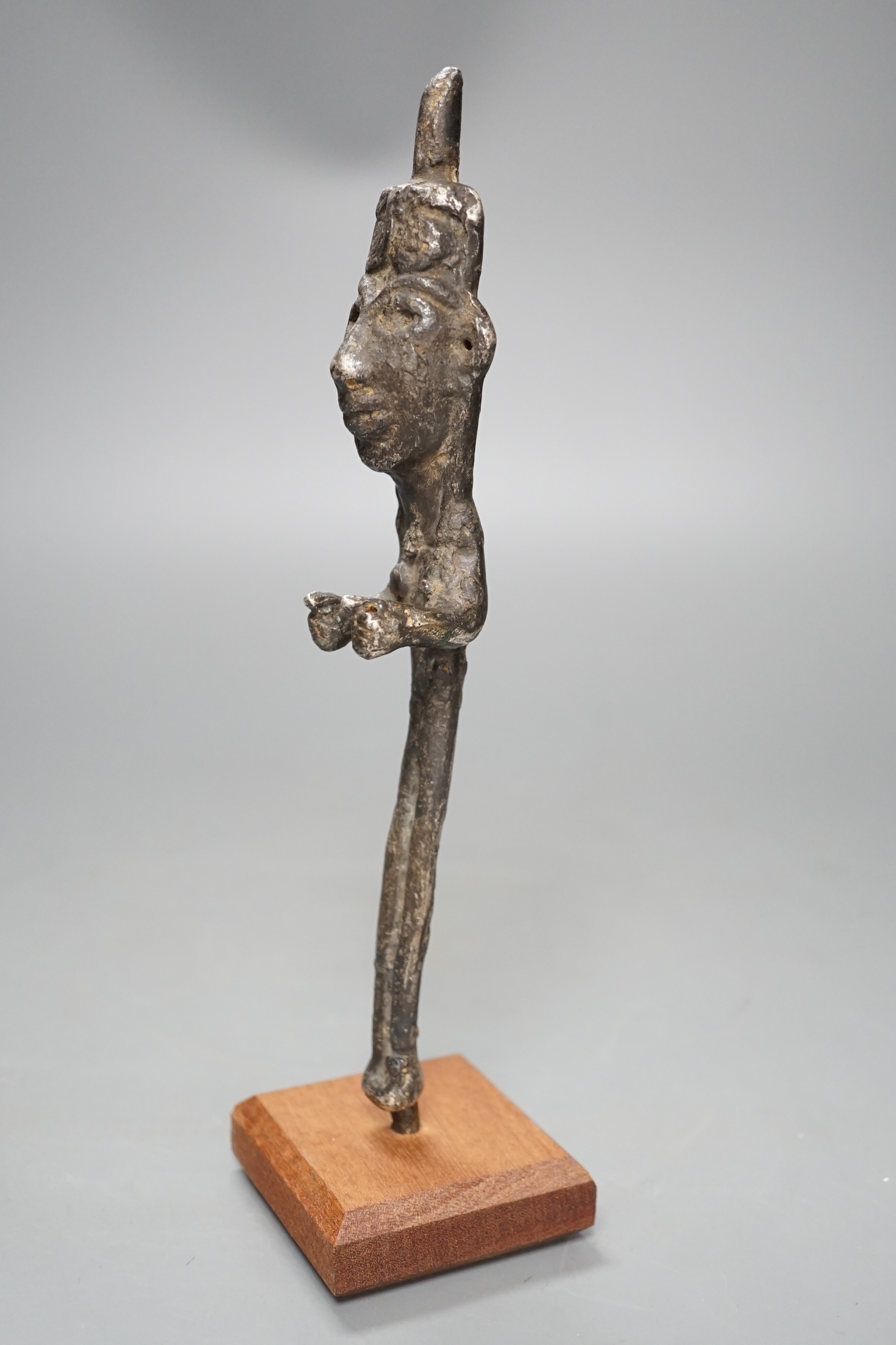 A Yoruba Edan Ogboni figural staff, Nigeria 24cm tall including stand